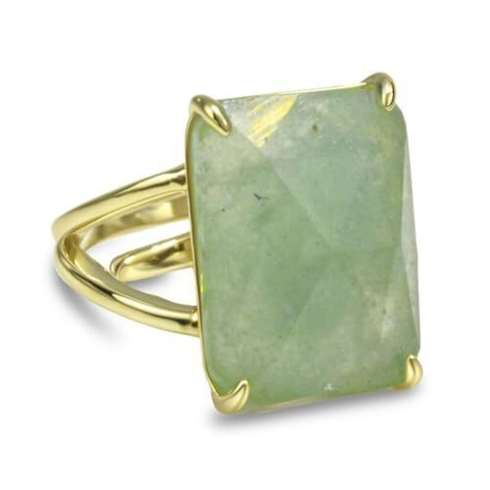 9531 Green Stone Ring, Natural Green Strawberry Quartz Aura Ring , 18k Gold